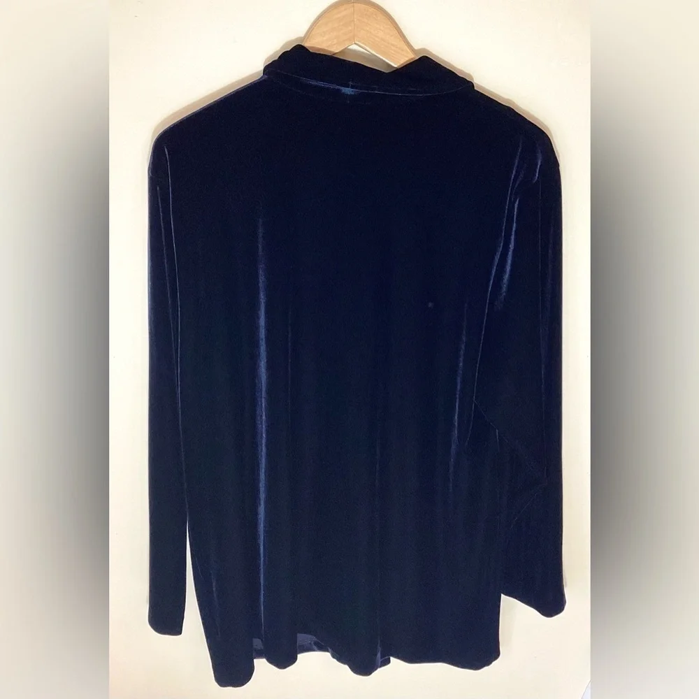 Coldwater Creek Vintage Velvet Tunic Cardigan 18 Navy Blue One Button Artsy 90s - Picture 3 of 14